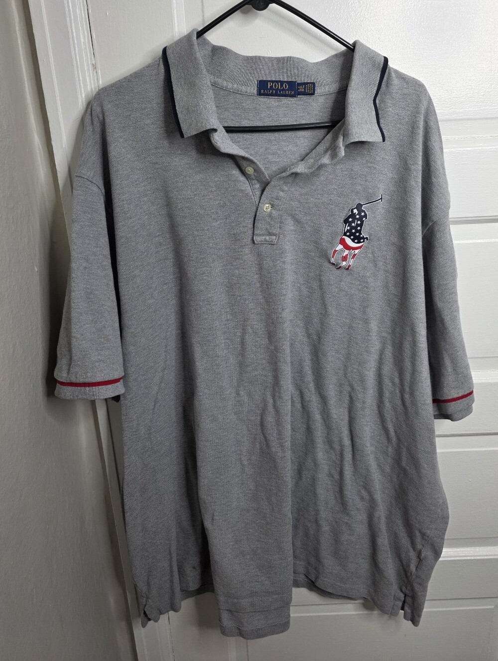 Polo Ralph Lauren Grey Polo Pony Short Sleeve American USA Flag 4XLT Big Tall